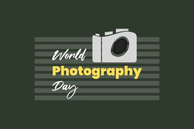 Dünya Fotoğraf Günü 'n kutlu olsun. Kamera vektör illüstrasyonu.