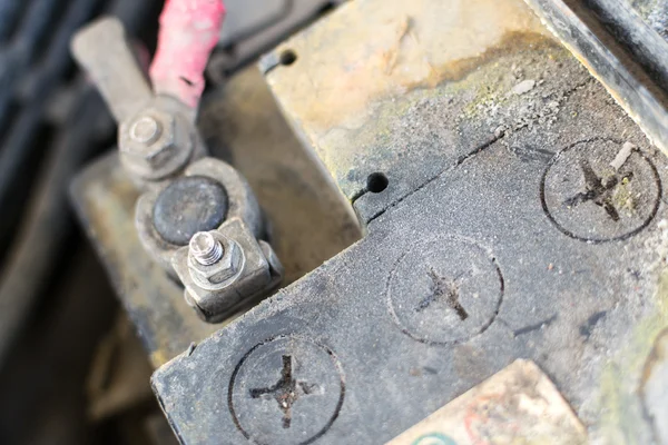 Closeup of a Grim Covered Car Battery — Stock Photo, Image