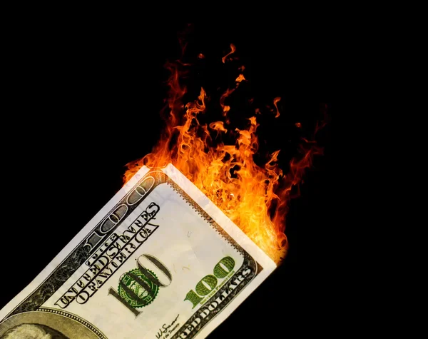 100 Dollar USA Bill Catching on Fire — Stock Photo, Image