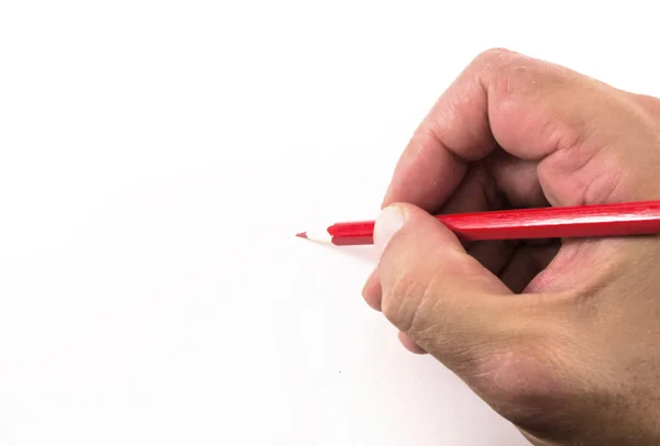Mano humana y lápiz rojo —  Fotos de Stock