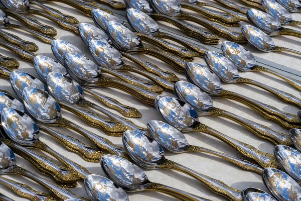 Rows of Silver Spoons — Stock Photo, Image
