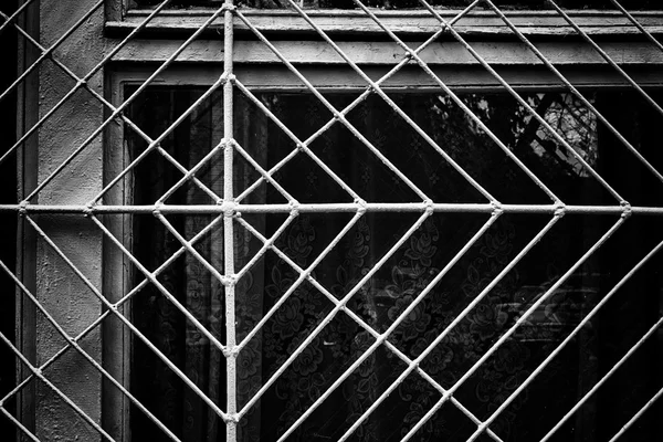 Fém pókháló Windowframe-ban monochrom — Stock Fotó