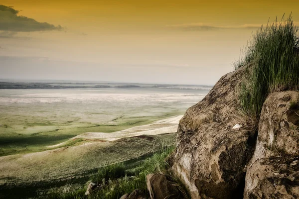 Stone Block Landscape and Rolling Valley B&W — Stock Photo, Image