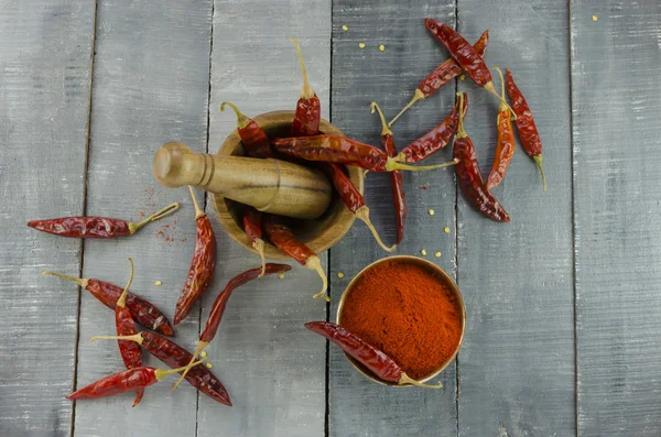 Red chilly powder from dried red chillies — Stock Photo, Image