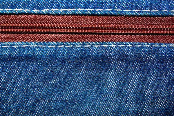 Blue Denim Jeans Textur Hintergrund Mit Reißverschluss Nahaufnahme Ausgewählter Fokus — Stockfoto