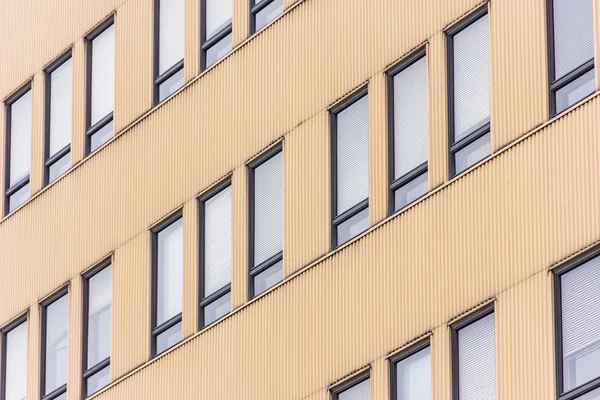 Grande fachada ondulada de um edifício industrial com janelas — Fotografia de Stock