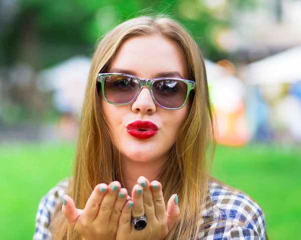 Portrait of charming young girl with long blondy hair — Stock Photo, Image