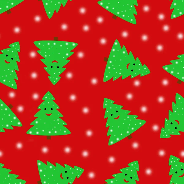 Seamless Pattern Christmas Tree Red Background Seamless Pattern Fir Trees — Stock Photo, Image