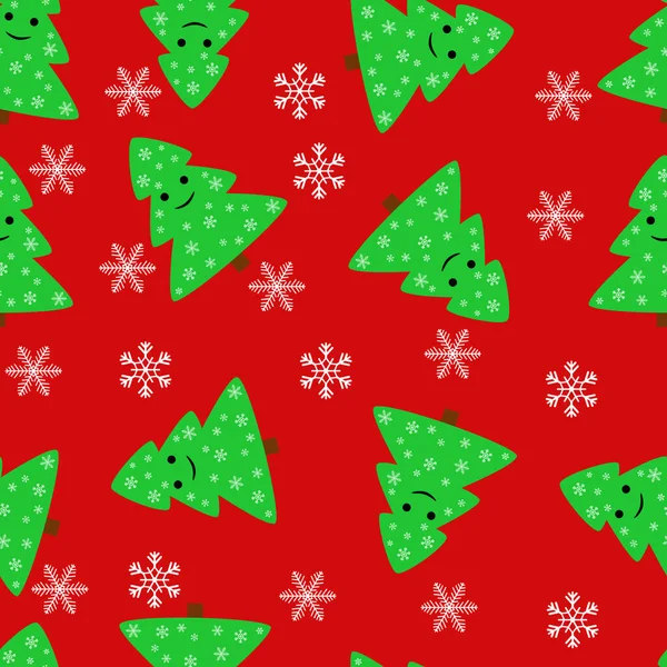Zökkenőmentes Minta Piros Háttér Hópelyhek Karácsonyfák Téli Háttér — Stock Fotó