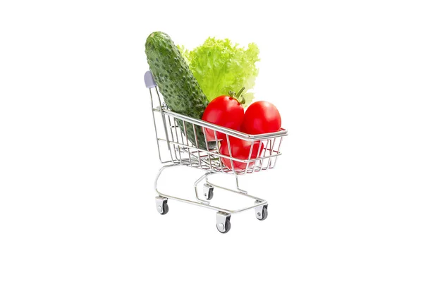 Warenkorb Gefüllt Mit Gemüse Gemüse Isoliert — Stockfoto