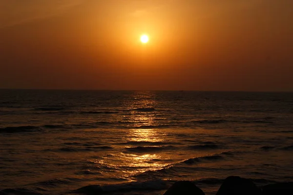 Cielo Puesta Sol Una Playa — Foto de Stock