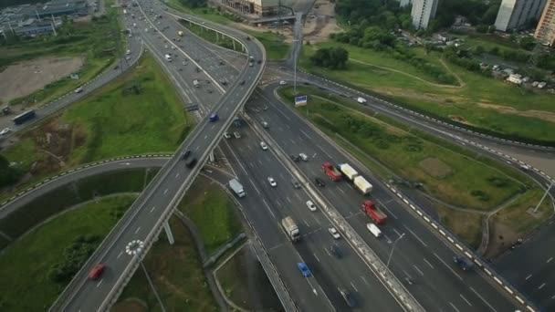 Aerial view of highway interchange in Moscow city — Stock Video