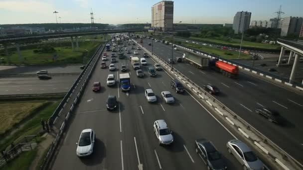 Aerial view of highway interchange in Moscow city — Stock Video