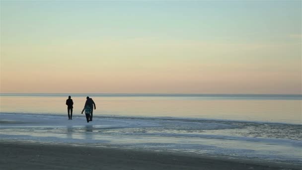 Famiglia che si diverte sul ghiaccio del Mar Baltico — Video Stock