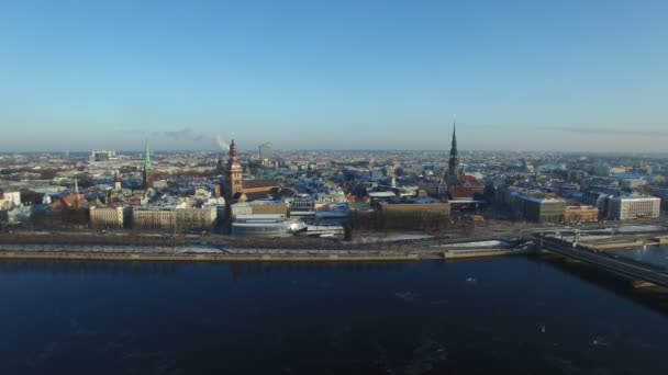 Aerial view over the Old Riga City — Stock Video