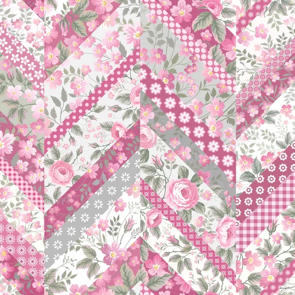 Patrón de patchwork sin costura con rosas — Vector de stock