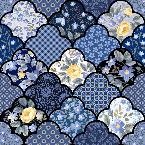 Nahtloses florales Patchwork-Muster — Stockvektor