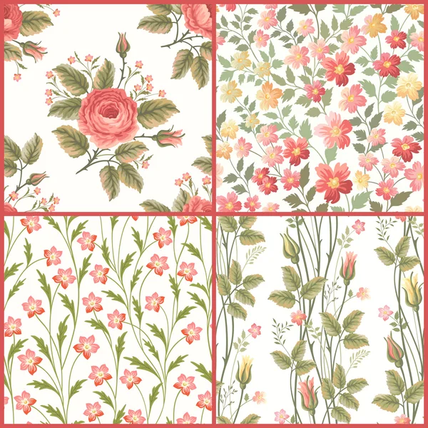 Set of seamless floral patterns — Stock Vector