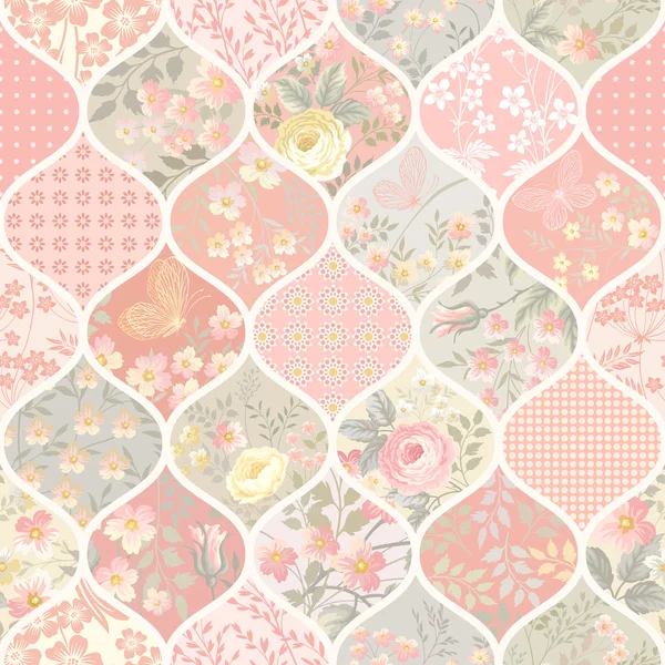 Seamless patchwork pattern with flowers — Stock Vector