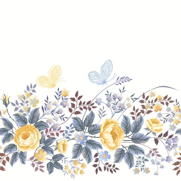 Nahtloser floraler Rand mit gelben Rosen — Stockvektor