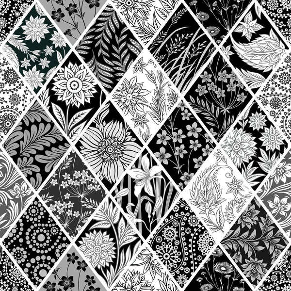 Motif patchwork sans couture en monochrome — Image vectorielle