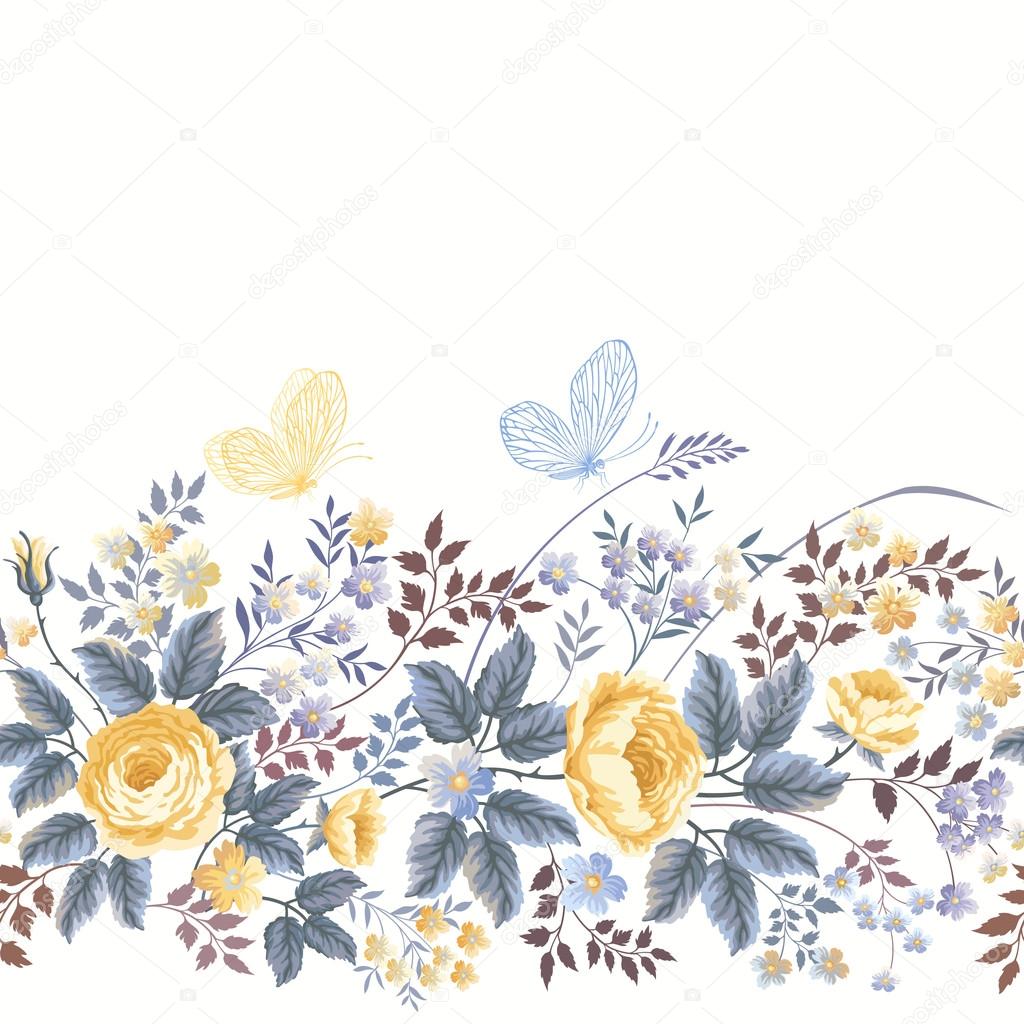 seamless floral border with yellow roses