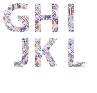 Yüz dolar beyaz arka plan üzerinde izole yapılmış alfabesi harfleri