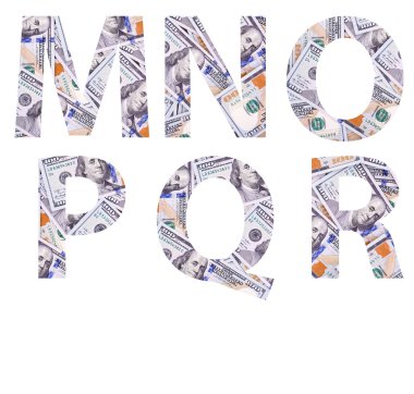 Yüz dolar beyaz arka plan üzerinde izole yapılmış alfabesi harfleri