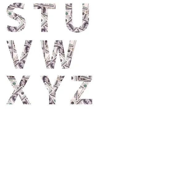 Letras de alfabeto feito de estilo antigo cem dólares isolados em fundo branco — Fotografia de Stock