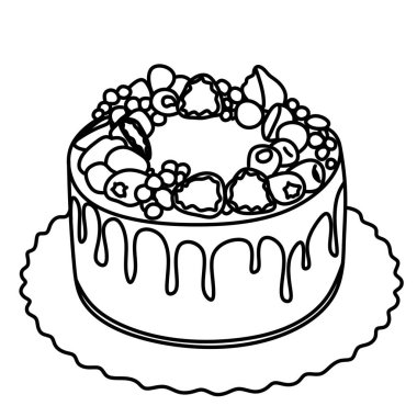 Doğum günü pastası, kartpostallar için, tebrikler, logo, baskı, boya, siyah ve beyaz, çizilmiş
