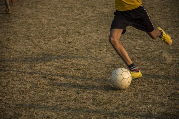 Young Boy Playing Football Play Ground Evening — Stock Photo, Image