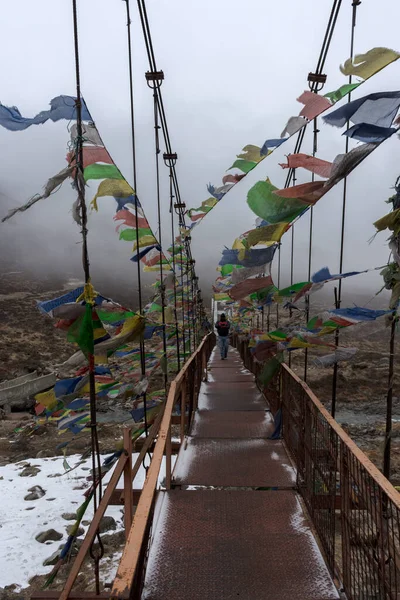 Eine Eiserne Brücke Auf Dem Weg Zum Gurudongmar See Nördlich — Stockfoto