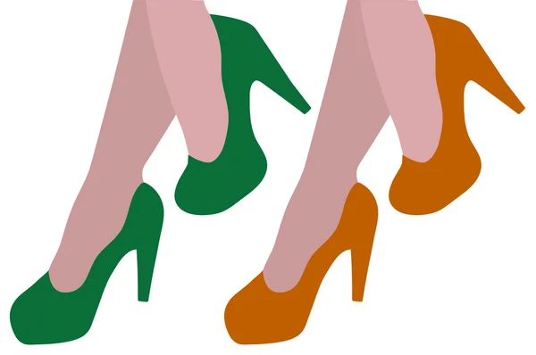 Sexy piernas de las mujeres con tacones altos zapatos multicolores. Ilustración vectorial — Vector de stock