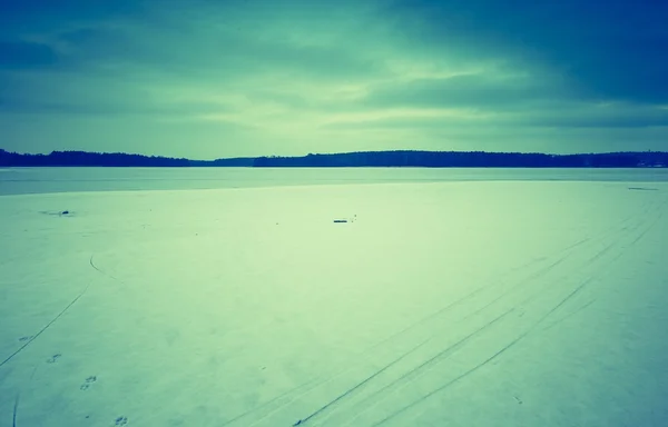 Vintage photo of frozen lake — Stock Photo, Image