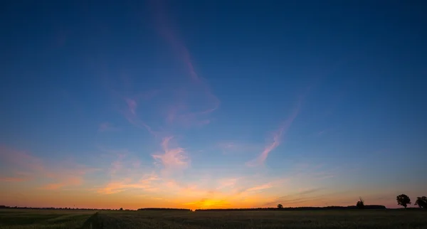 Bello dopo il tramonto cielo sui campi in Polonia . — Foto Stock