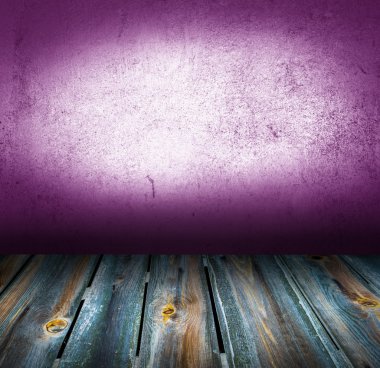 Eski beton duvar ve ahşap zemin iç