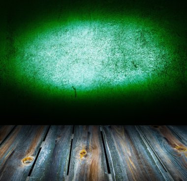 Eski beton duvar ve ahşap zemin iç