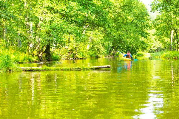 Kayaking by wild river in poland (Omulew river) — Stock Photo, Image