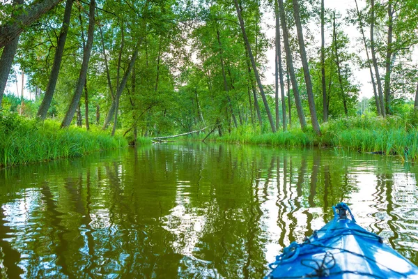 Kayak au bord d'une rivière sauvage en pologne (rivière Omulew) ) — Photo