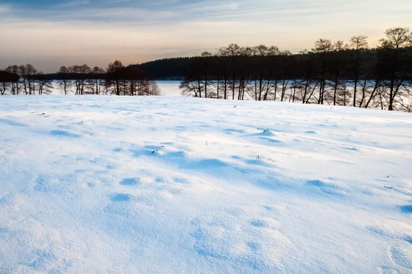 Winter veld landschap bij zonsondergang — Stockfoto