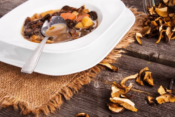 Dried mushroom soup — Stock Photo, Image