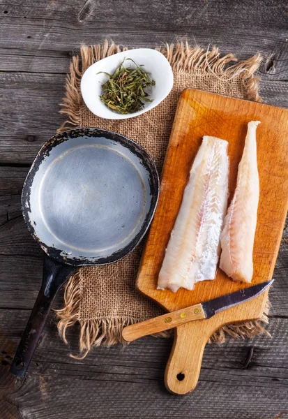 Fiskfiléer redo för panorering — Stockfoto