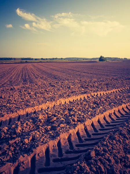 Vintage foto van geploegd veld landschap — Stockfoto