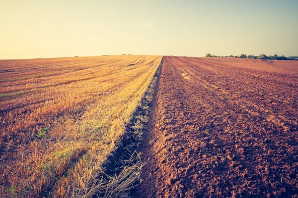 Vintage photo of plowed field landscape — Stock Photo, Image