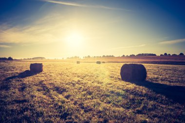 Çayır ile saman balya gündoğumu, Vintage Fotoğraf