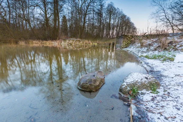 Fiume invernale nella foresta — Foto Stock