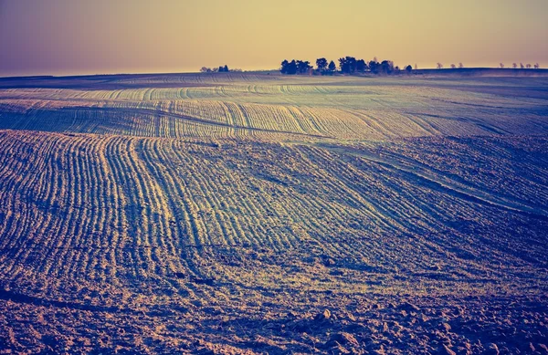 Geploegd veld in rustige platteland — Stockfoto