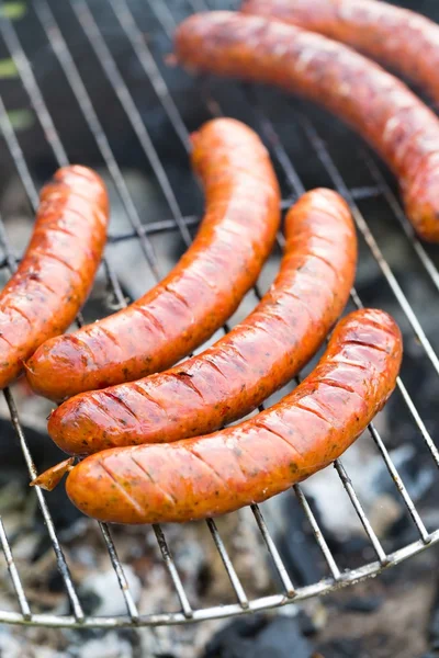 Leckere polnische Wurst auf dem Grill — Stockfoto