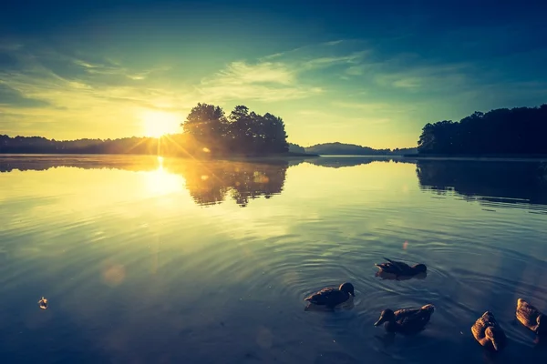 Beautiful sunrise over calm lake. — Stock Photo, Image