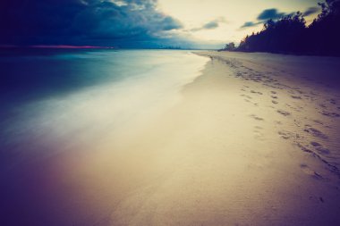 Güzel uzun pozlama peyzaj deniz kıyı Vintage Fotoğraf